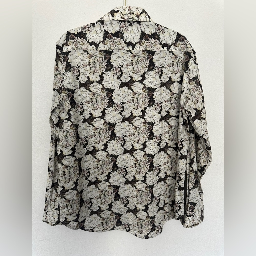Robert Graham Button Down White Floral embroidered French Cuff large black green - Picture 2 of 13